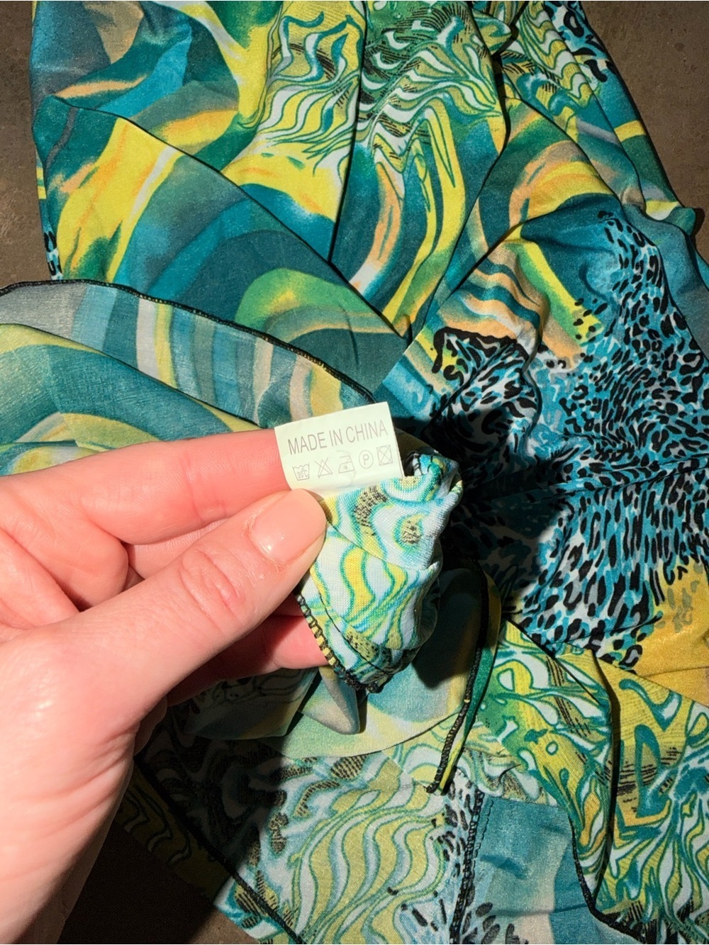 Silk Blend Strapless Tropical Midi Dress Teal Yellow M Vacation Resort Holiday - Picture 8 of 8